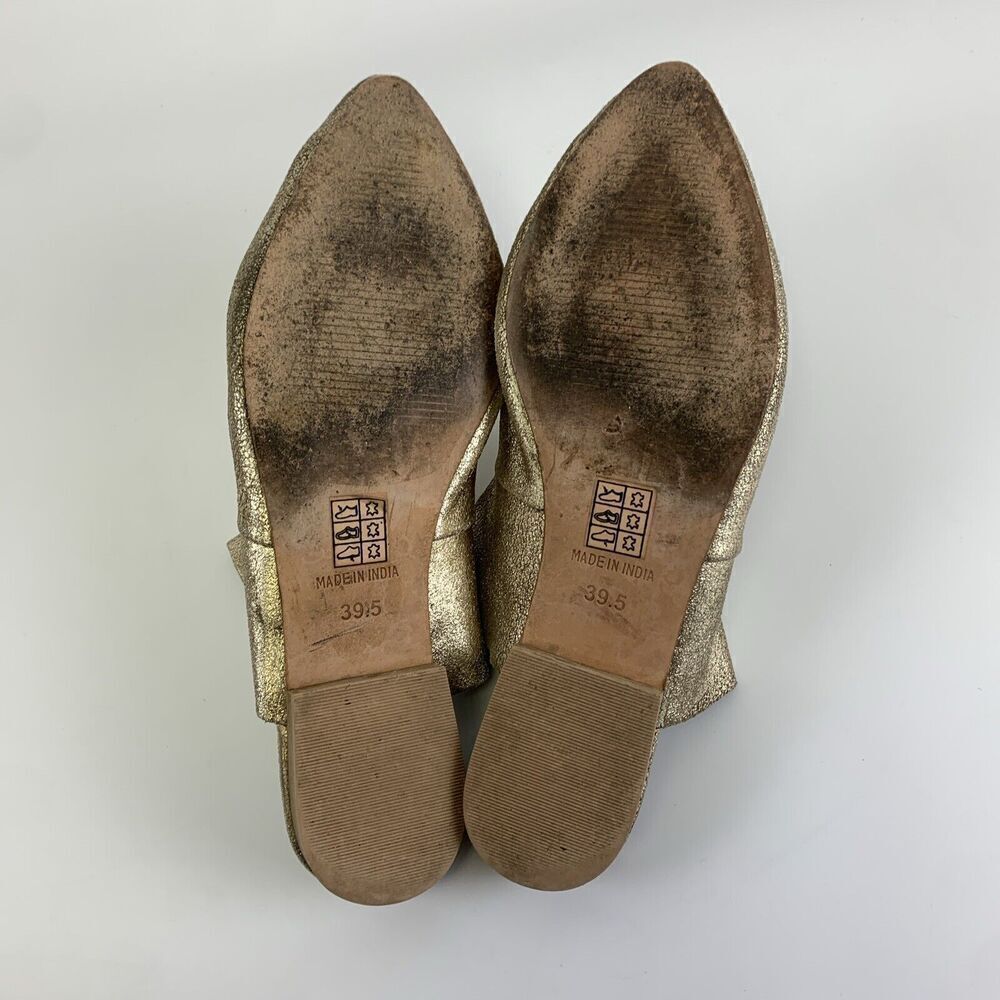 BOGO Free People Sienna SlipOn Mule Ruffle Gold Shimmer Leather Pointed 39.5 9 - Picture 10 of 12